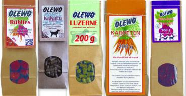 Olewo Probepaket Luzerne/Karotte/Rote Beete/ KaKaLu/Rueblies je 200g